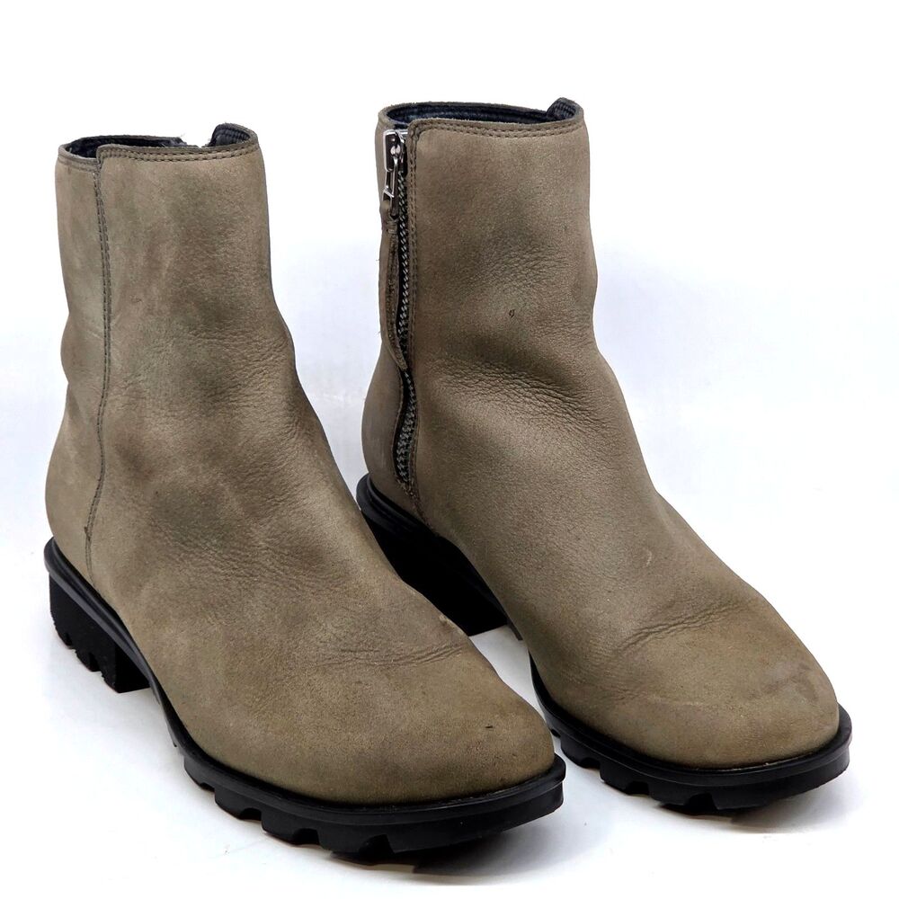 Sorel Phoenix Womens Gray Leather Waterproof Side Zip Ankle Boots Size US 7.5